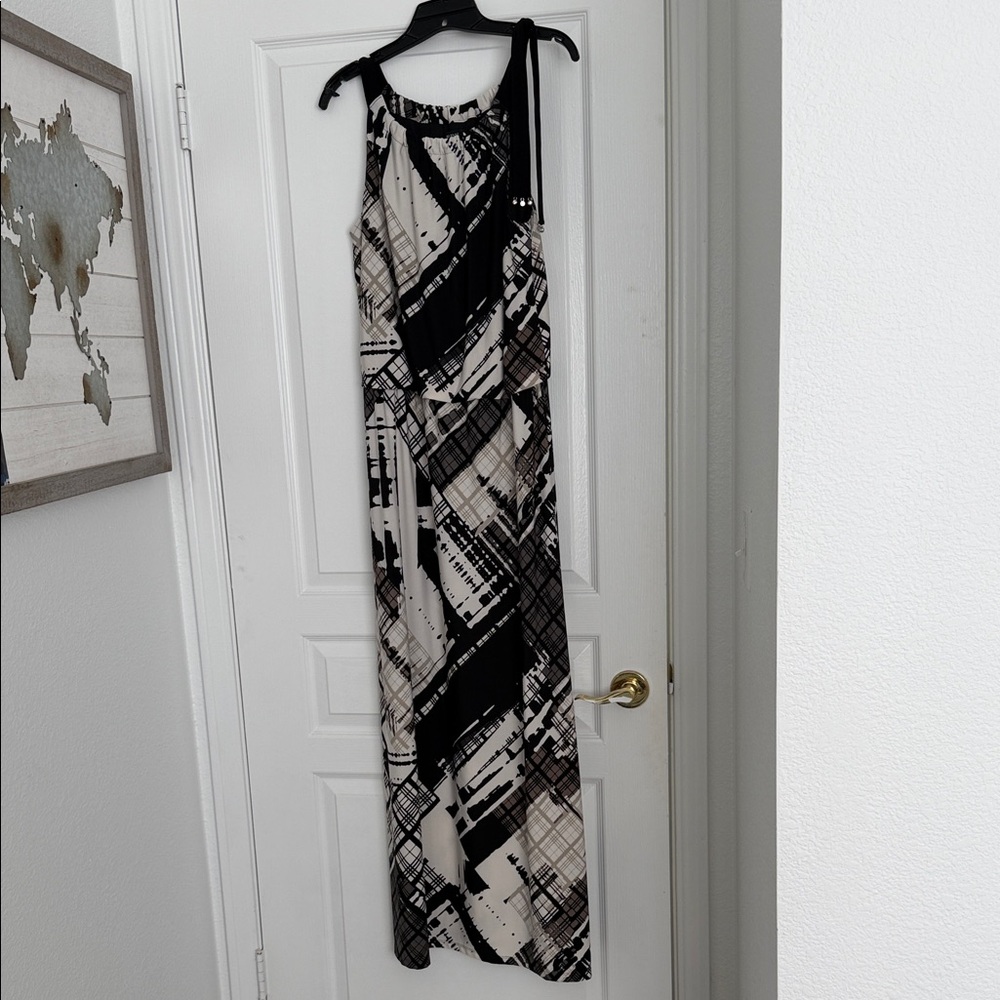 Alfani Black and Cream Abstract Maxi Dress